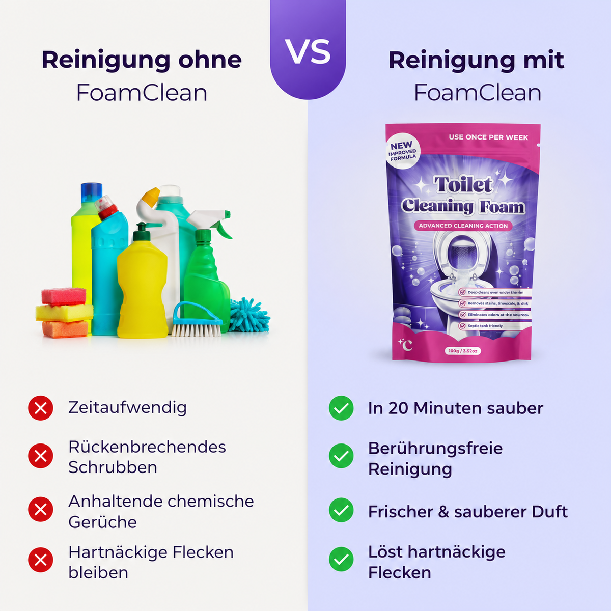 Insta-Action FoamClean Schaum für eine mühelos strahlend saubere Toilette